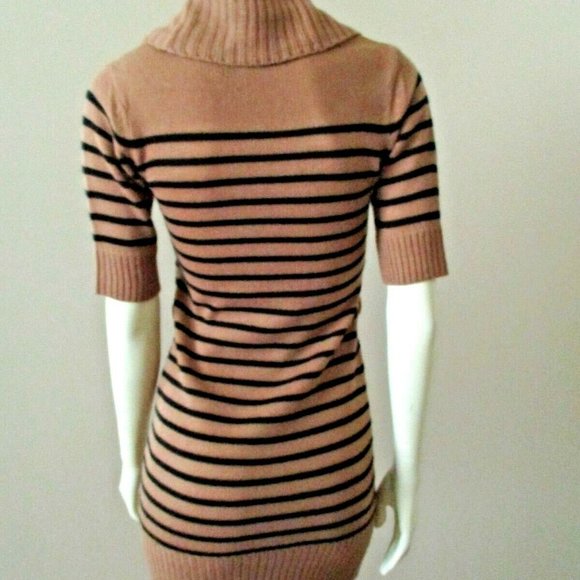 Breton Stripe Cowl Neck Mini Sweater Dress sz S Black and Tan - Picture 4 of 6